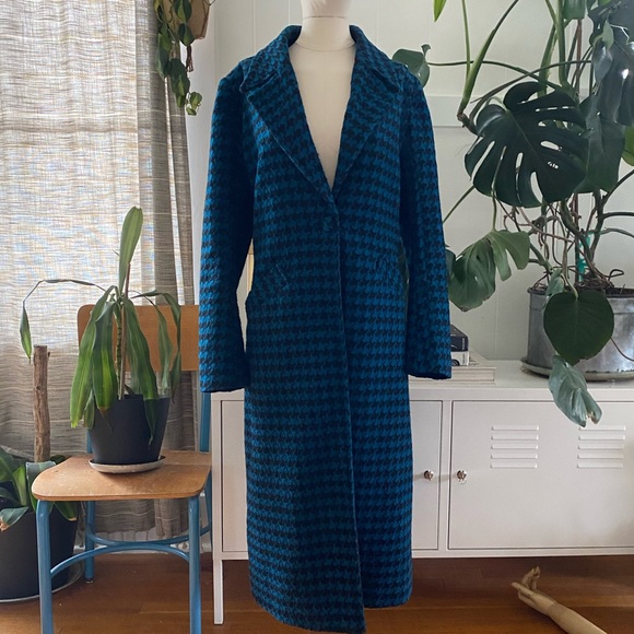 Blue Houndstooth Maxi Coat - Picture 2 of 6